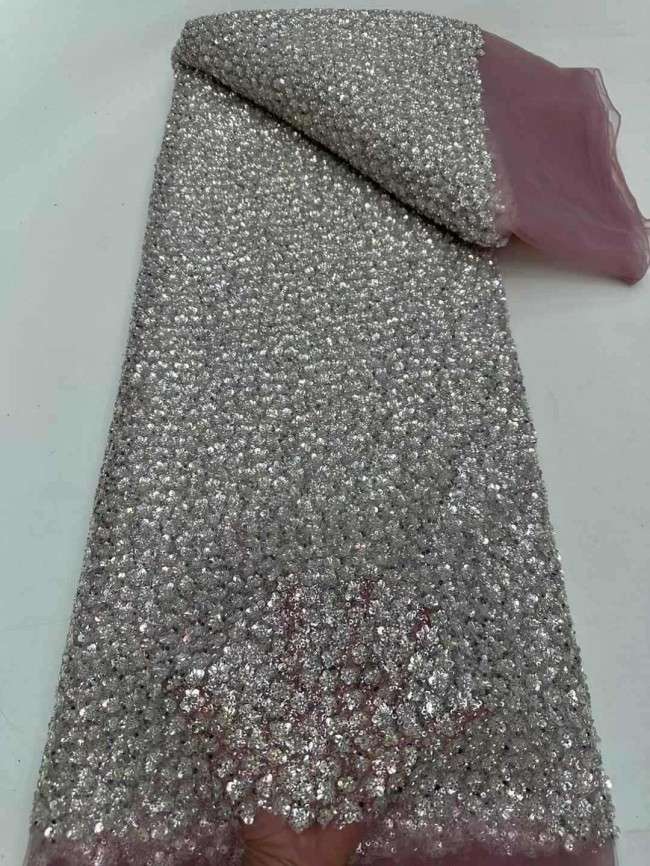 5 Yards Beaded Embroidered Lace Material Fabric JJ148