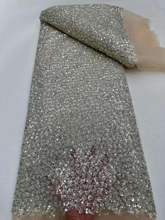 5 Yards Beaded Embroidered Lace Material Fabric JJ148