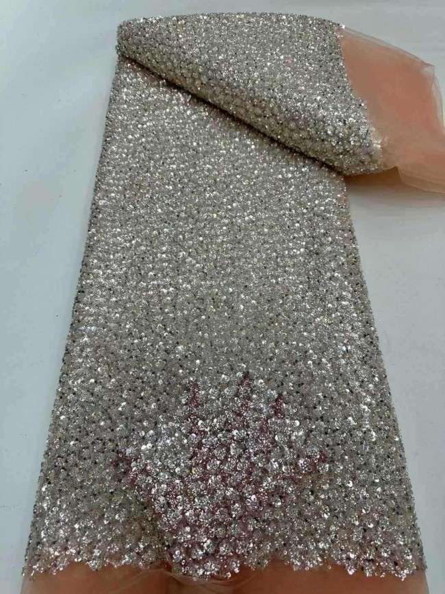 5 Yards Beaded Embroidered Lace Material Fabric JJ148