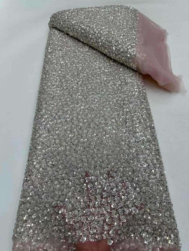 5 Yards Beaded Embroidered Lace Material Fabric JJ148