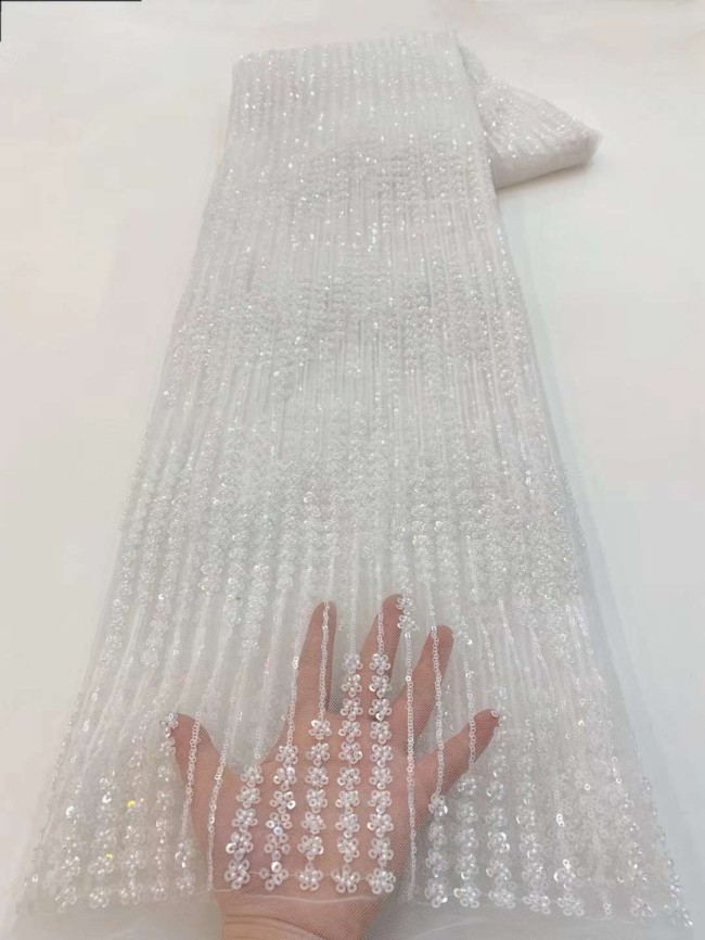 5 Yards Beaded Lace Material Fabric