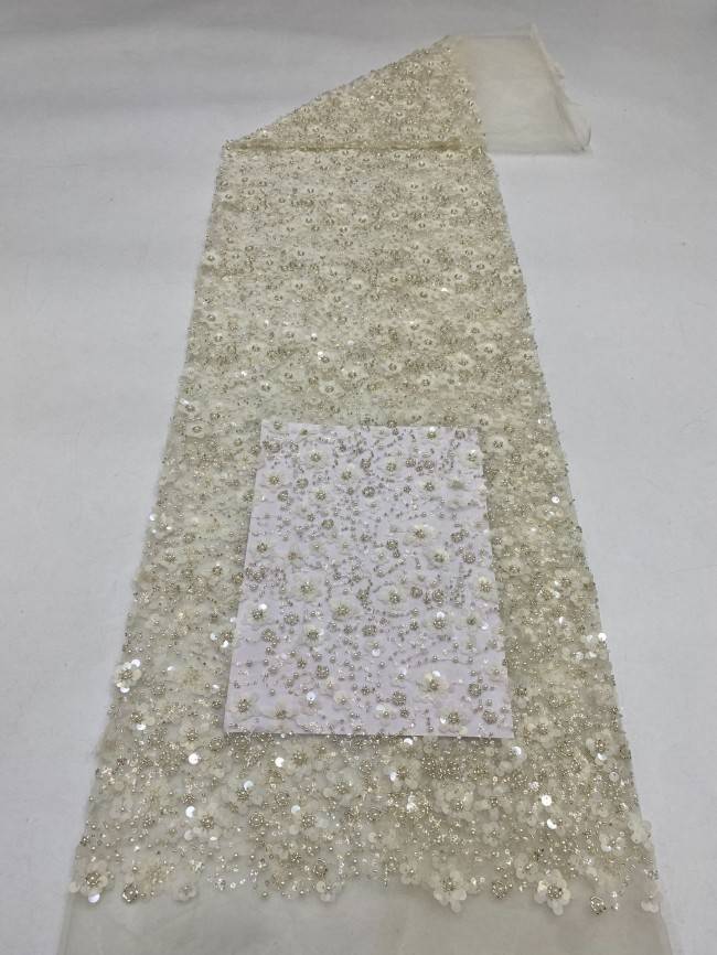 5 Yards Pearls Beaded Lace Material Fabric For Dresses