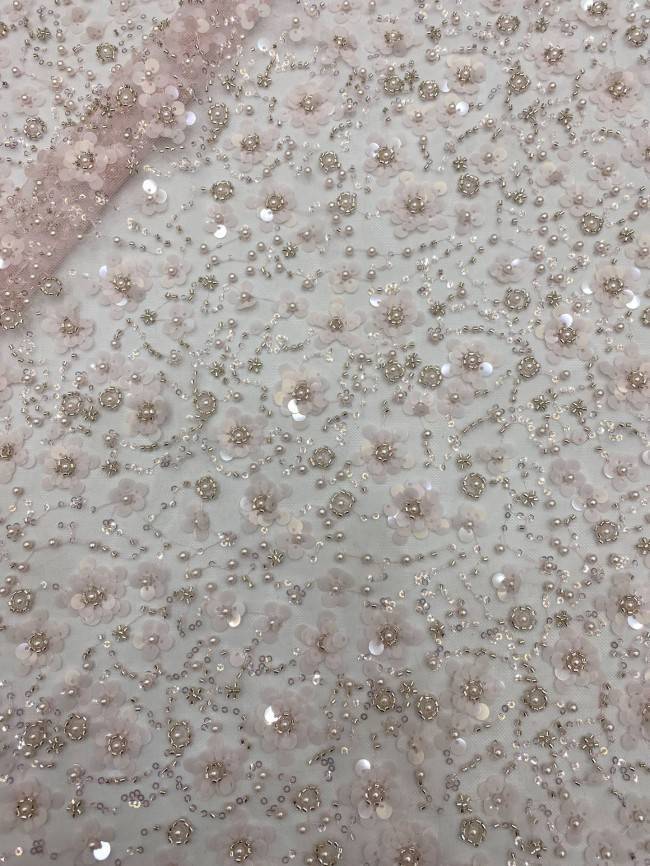 5 Yards Pearls Beaded Lace Material Fabric For Dresses