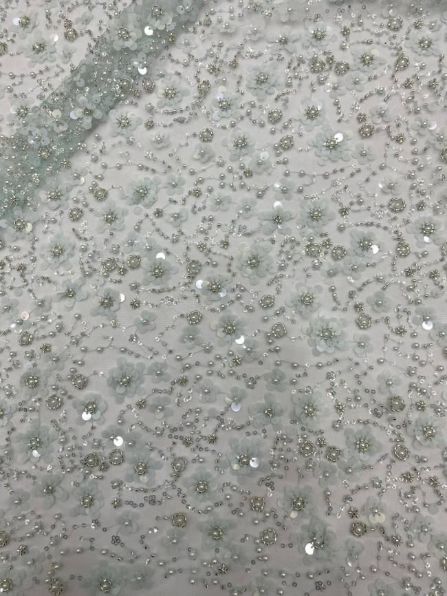 5 Yards Pearls Beaded Lace Material Fabric For Dresses