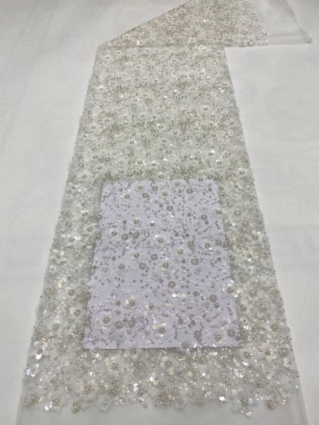 5 Yards Pearls Beaded Lace Material Fabric For Dresses