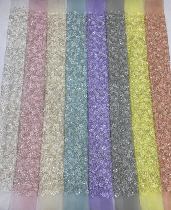 5 Yards Pearls Beaded Lace Material Fabric For Dresses