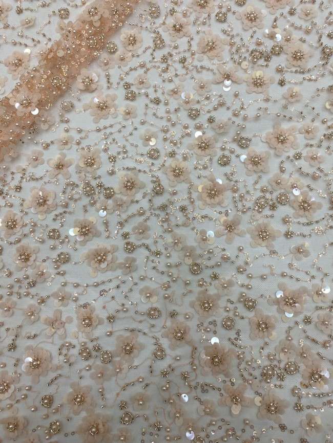 5 Yards Pearls Beaded Lace Material Fabric For Dresses