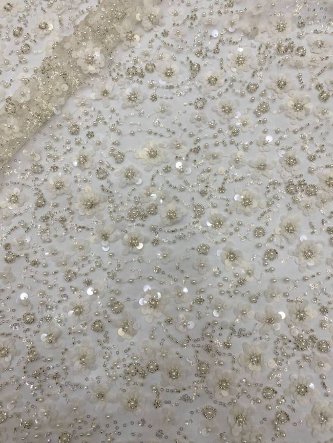 5 Yards Pearls Beaded Lace Material Fabric For Dresses