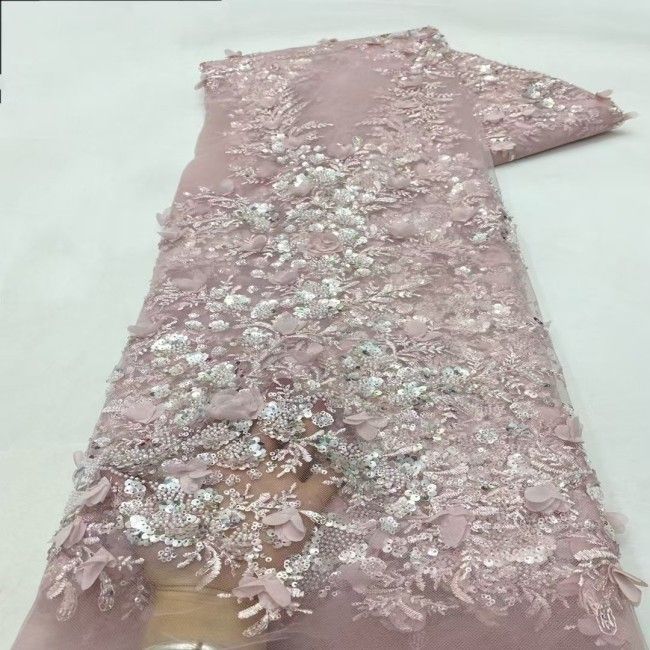 5 Yards Tulle Beaded Embroidered 3D Floral Lace Material Fabric HL053