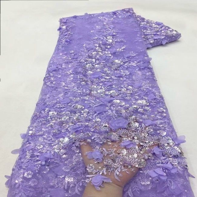5 Yards Tulle Beaded Embroidered 3D Floral Lace Material Fabric HL053