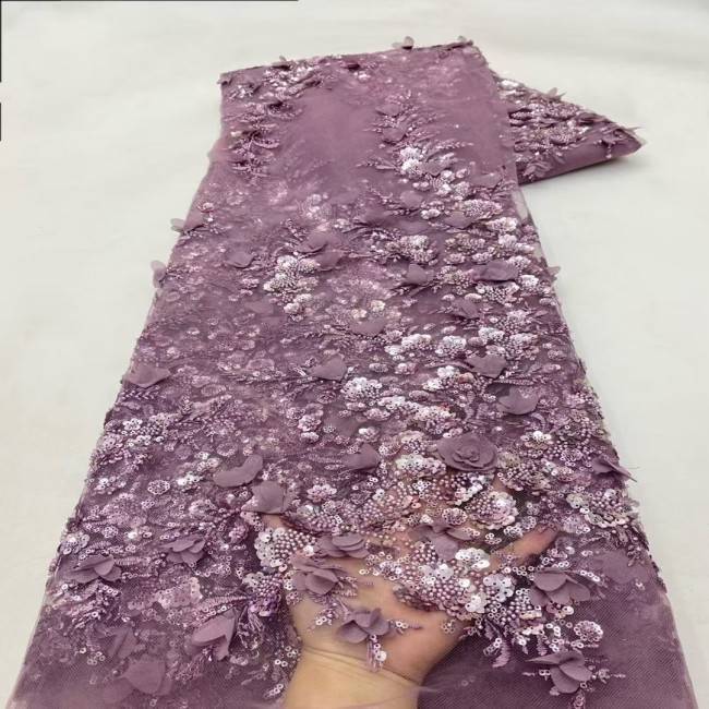 5 Yards Tulle Beaded Embroidered 3D Floral Lace Material Fabric HL053