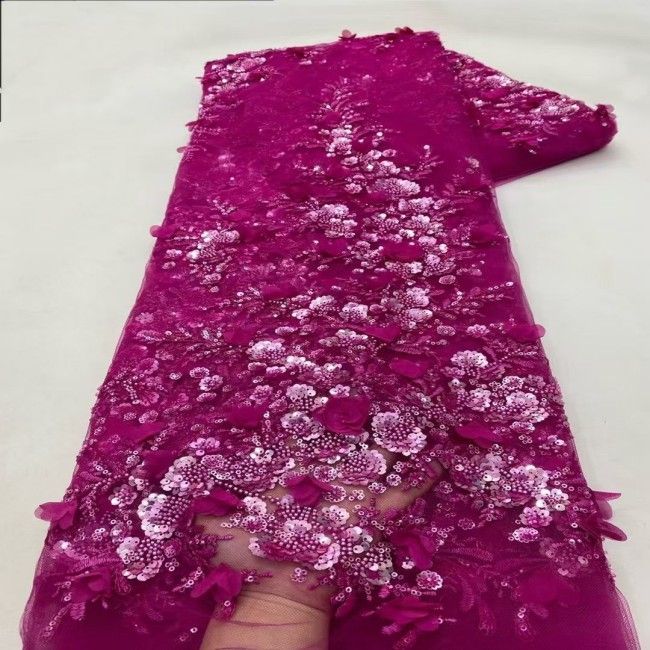 5 Yards Tulle Beaded Embroidered 3D Floral Lace Material Fabric HL053