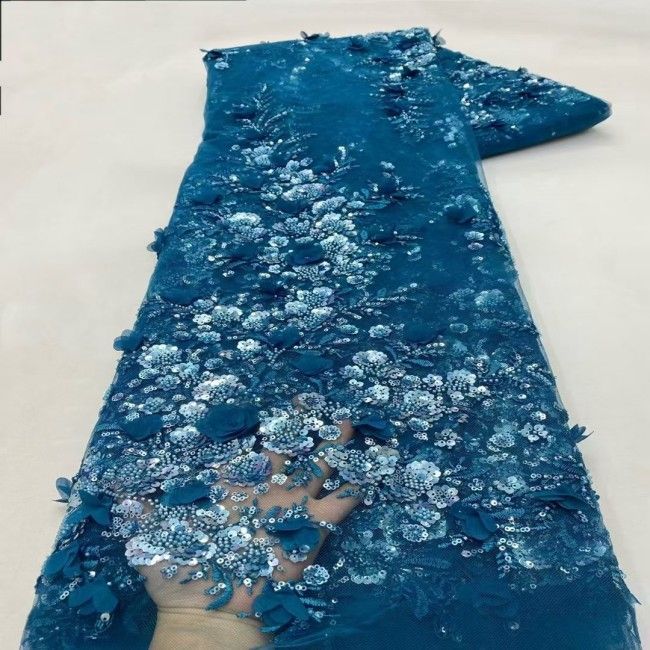5 Yards Tulle Beaded Embroidered 3D Floral Lace Material Fabric HL053