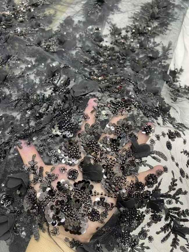 5 Yards Tulle Beaded Embroidered 3D Floral Lace Material Fabric HL053