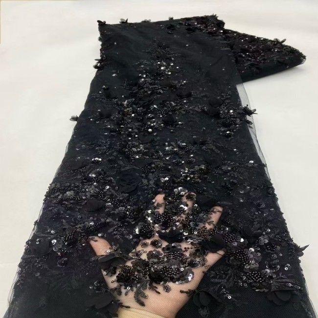 5 Yards Tulle Beaded Embroidered 3D Floral Lace Material Fabric HL053