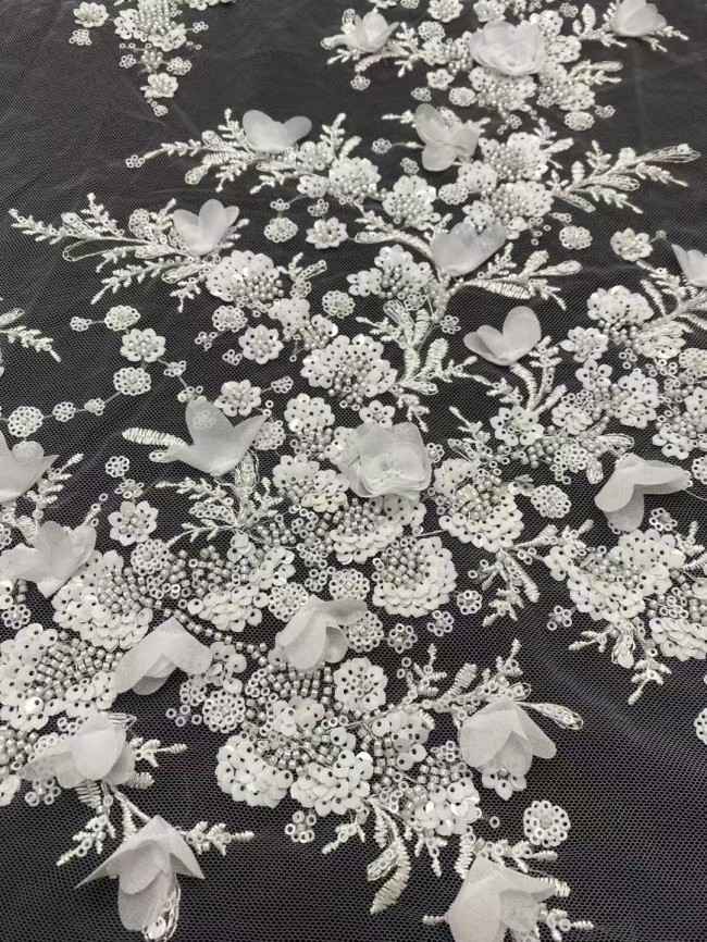5 Yards Tulle Beaded Embroidered 3D Floral Lace Material Fabric HL053