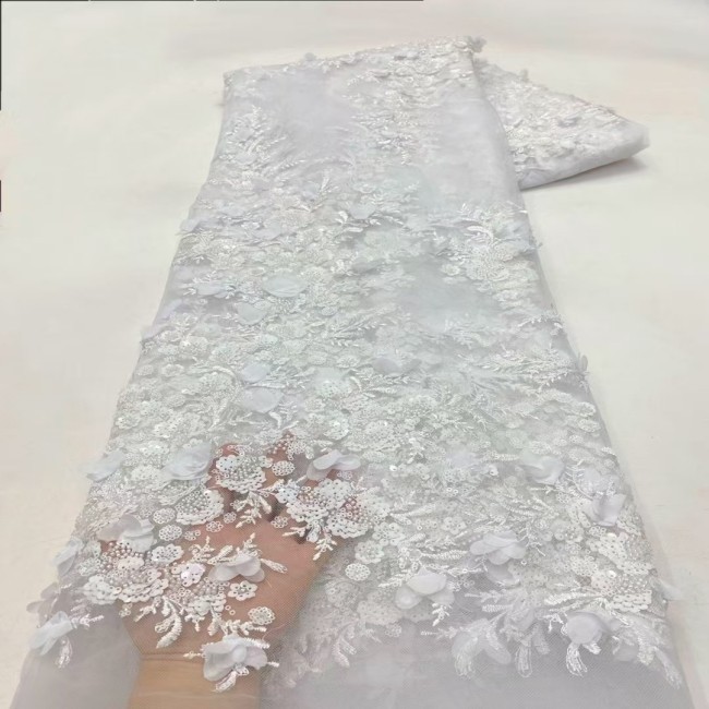 5 Yards Tulle Beaded Embroidered 3D Floral Lace Material Fabric HL053
