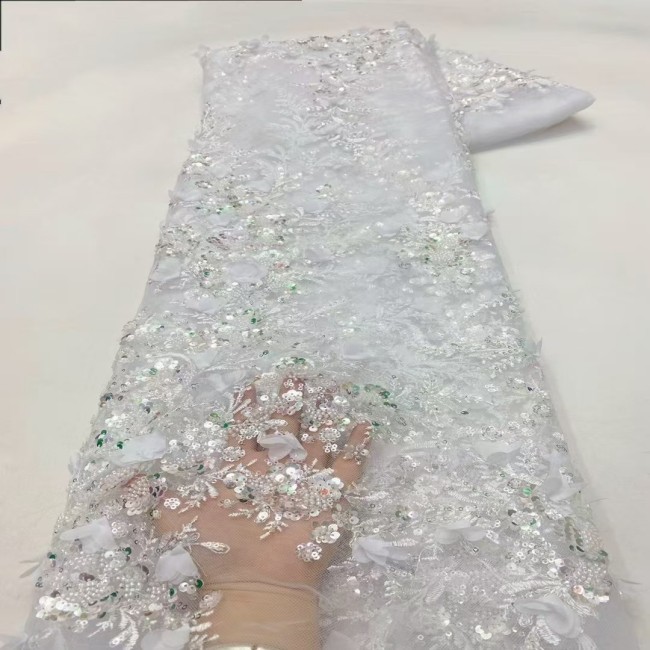 5 Yards Tulle Beaded Embroidered 3D Floral Lace Material Fabric HL053