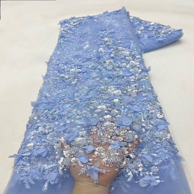 5 Yards Tulle Beaded Embroidered 3D Floral Lace Material Fabric HL053