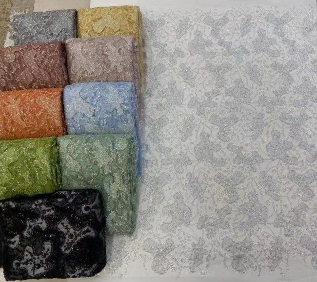 5 Yards Colorful Sequined Beaded Embroidered Lace Material Fabric HN023