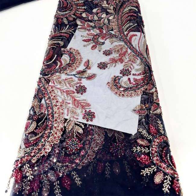 5 Yards Multi-Color Tulle Sequined Beaded Embroidered Lace Material Fabric PFS004