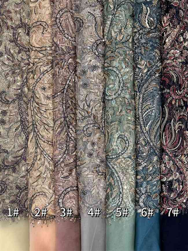 5 Yards Multi-Color Tulle Sequined Beaded Embroidered Lace Material Fabric PFS004