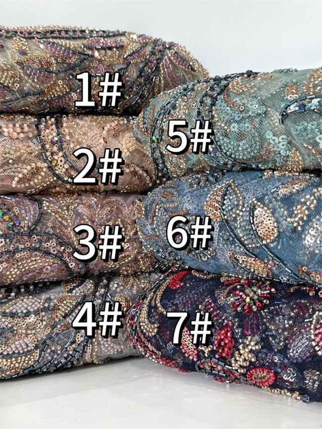 5 Yards Multi-Color Tulle Sequined Beaded Embroidered Lace Material Fabric PFS004