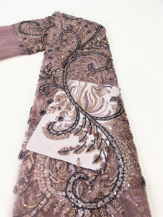 5 Yards Multi-Color Tulle Sequined Beaded Embroidered Lace Material Fabric PFS004
