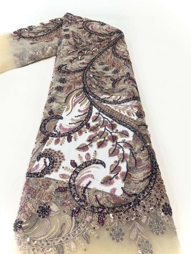 5 Yards Multi-Color Tulle Sequined Beaded Embroidered Lace Material Fabric PFS004