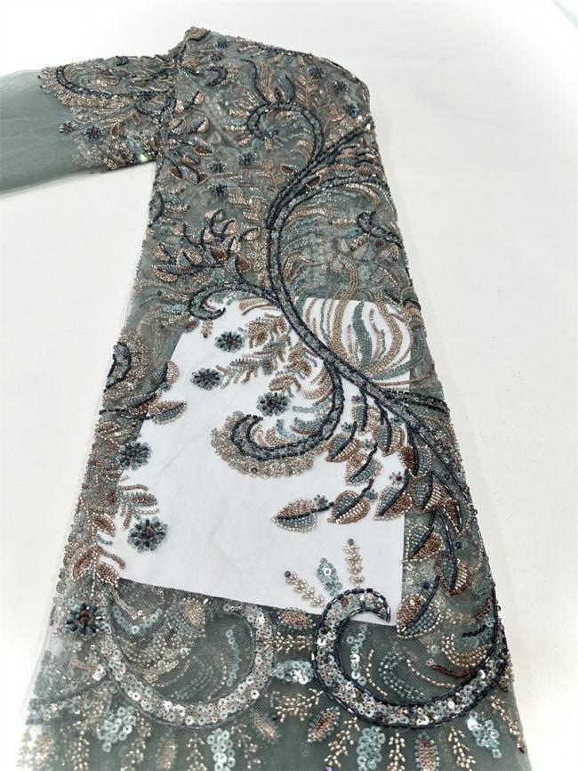 5 Yards Multi-Color Tulle Sequined Beaded Embroidered Lace Material Fabric PFS004