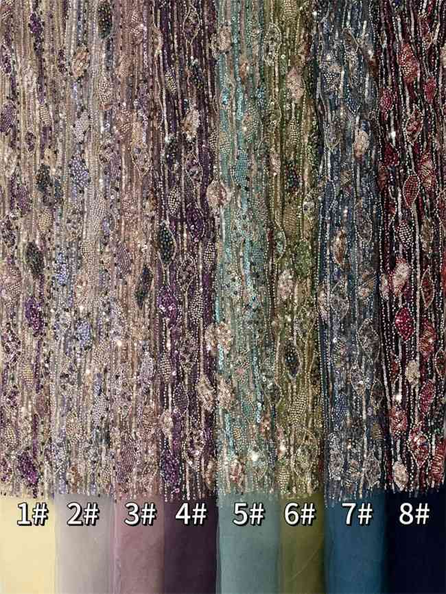 5 Yards Multi-Color Tulle Sequined Beaded Embroidered Lace Material Fabric PFS005