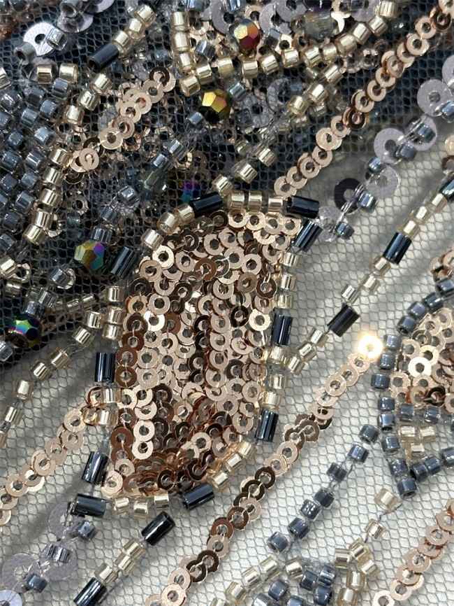 5 Yards Multi-Color Tulle Sequined Beaded Embroidered Lace Material Fabric PFS005