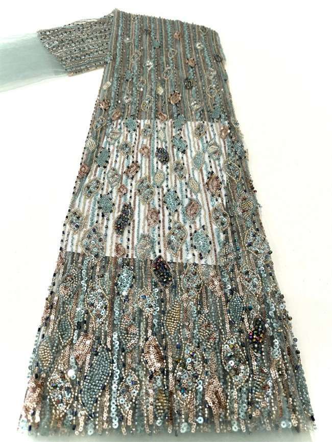 5 Yards Multi-Color Tulle Sequined Beaded Embroidered Lace Material Fabric PFS005