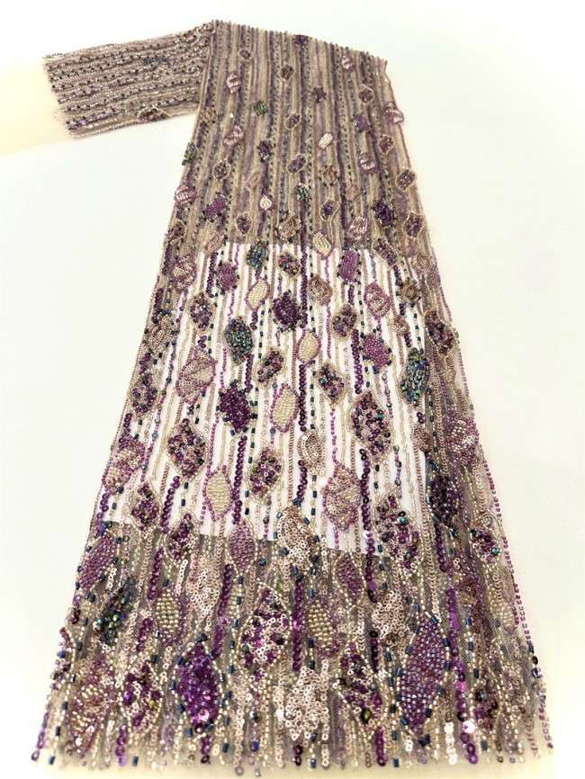 5 Yards Multi-Color Tulle Sequined Beaded Embroidered Lace Material Fabric PFS005
