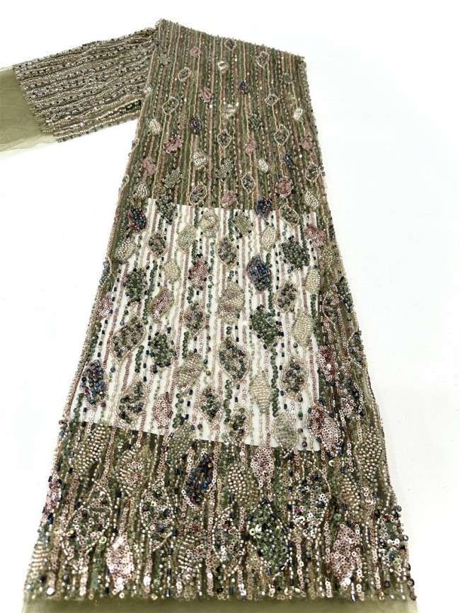 5 Yards Multi-Color Tulle Sequined Beaded Embroidered Lace Material Fabric PFS005