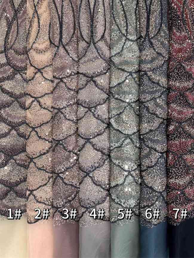 5 Yards Multi-Color Tulle Sequined Beaded Embroidered Lace Material Fabric PFS006
