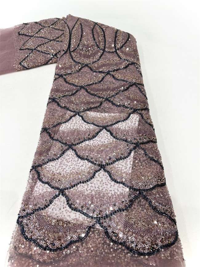 5 Yards Multi-Color Tulle Sequined Beaded Embroidered Lace Material Fabric PFS006