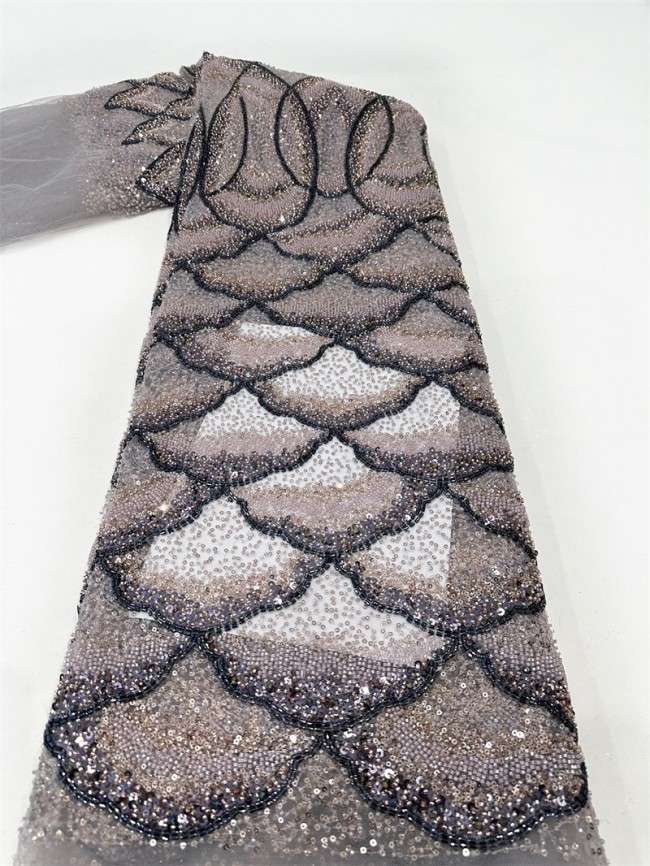 5 Yards Multi-Color Tulle Sequined Beaded Embroidered Lace Material Fabric PFS006