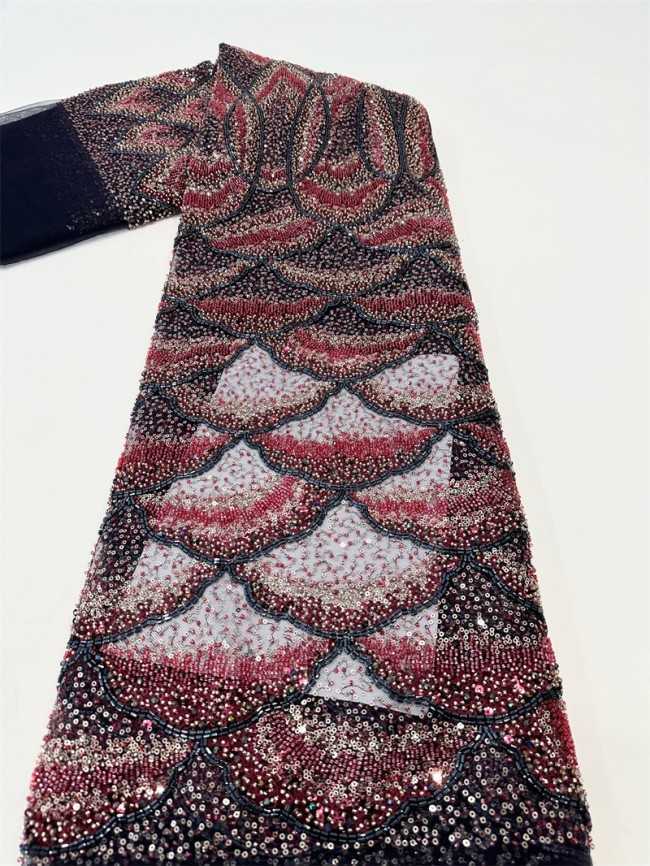 5 Yards Multi-Color Tulle Sequined Beaded Embroidered Lace Material Fabric PFS006