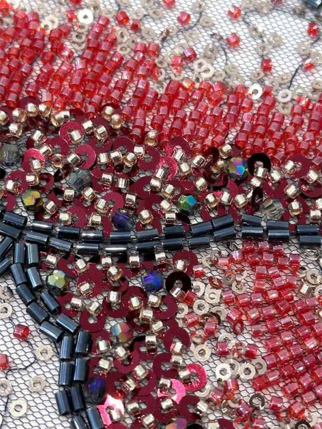 5 Yards Multi-Color Tulle Sequined Beaded Embroidered Lace Material Fabric PFS006