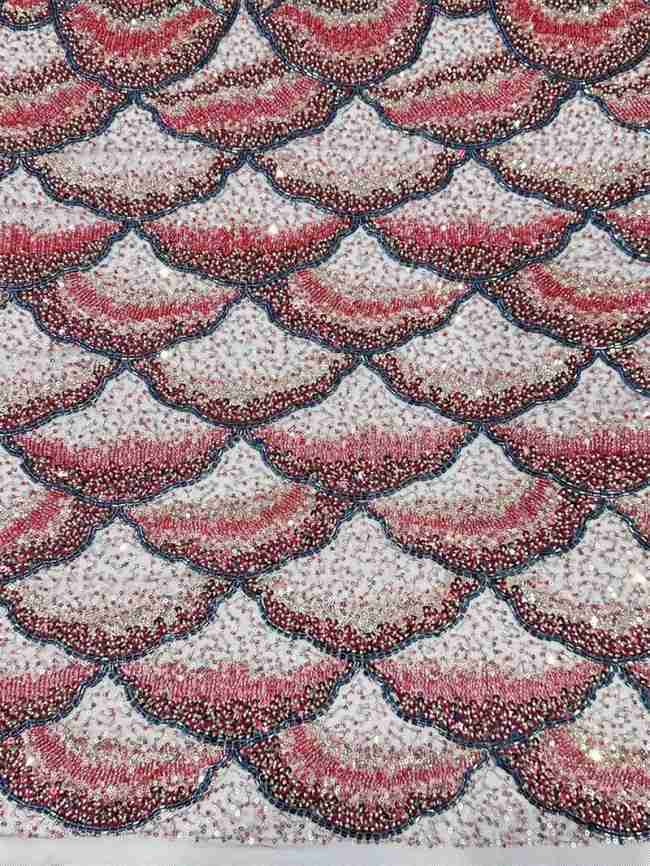 5 Yards Multi-Color Tulle Sequined Beaded Embroidered Lace Material Fabric PFS006