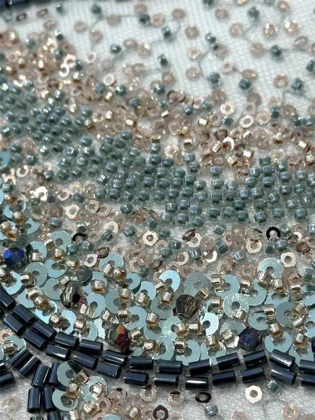 5 Yards Multi-Color Tulle Sequined Beaded Embroidered Lace Material Fabric PFS006