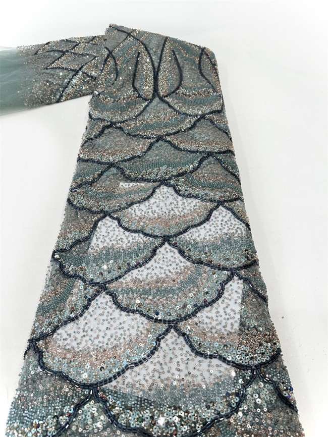 5 Yards Multi-Color Tulle Sequined Beaded Embroidered Lace Material Fabric PFS006