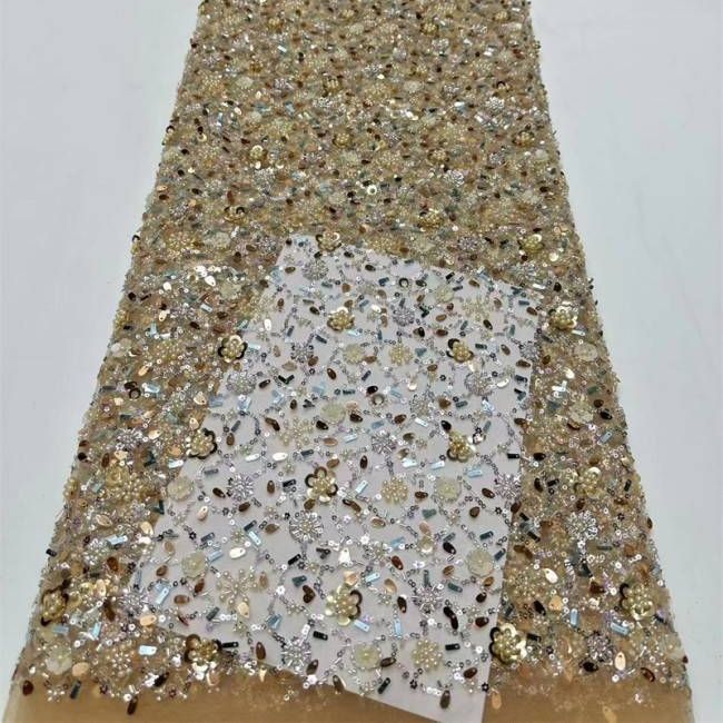 5 Yards Multi-Color Tulle Sequined Beaded Embroidered Lace Material Fabric PFS007