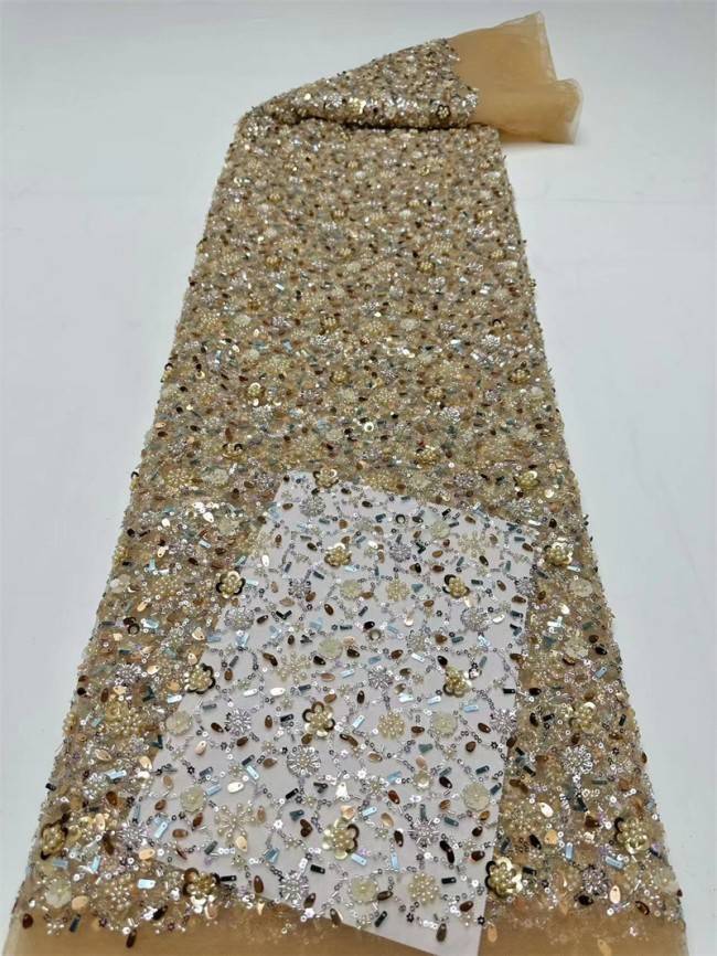 5 Yards Multi-Color Tulle Sequined Beaded Embroidered Lace Material Fabric PFS007