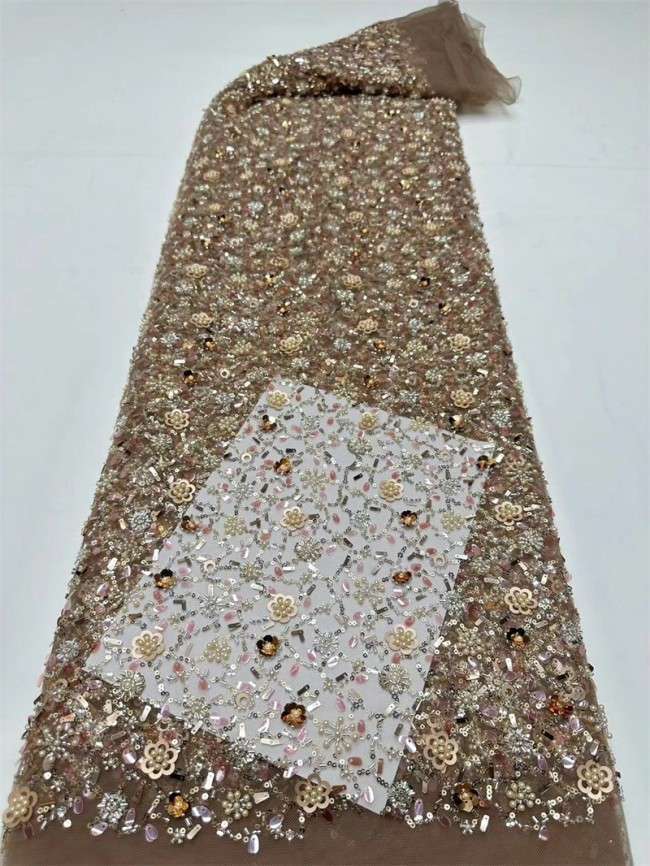 5 Yards Multi-Color Tulle Sequined Beaded Embroidered Lace Material Fabric PFS007