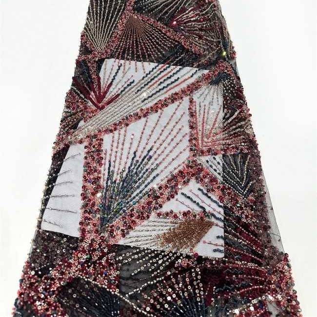 5 Yards Multi-Color Tulle Sequined Beaded Embroidered Lace Material Fabric PFS008