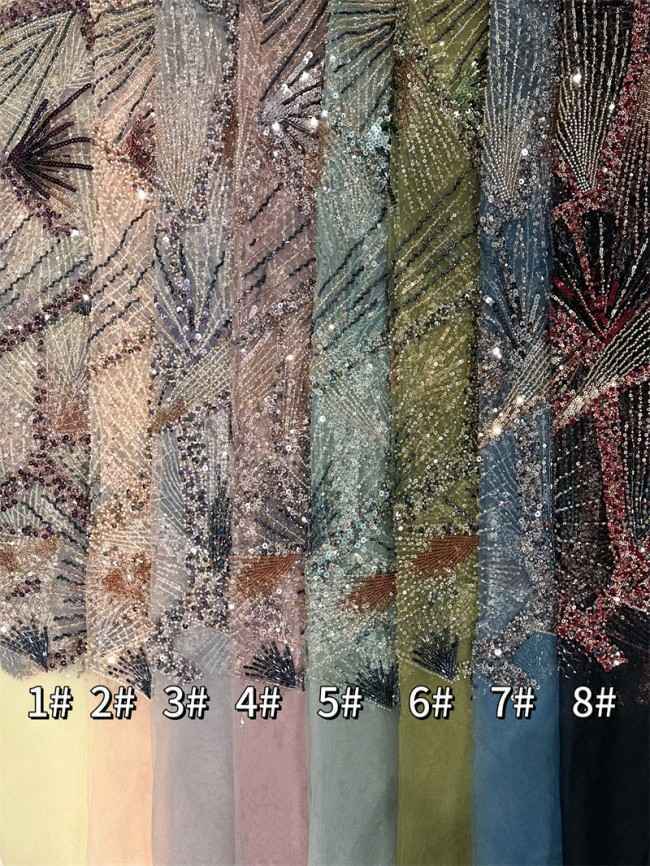 5 Yards Multi-Color Tulle Sequined Beaded Embroidered Lace Material Fabric PFS008