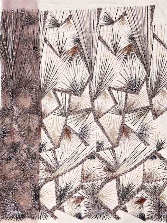 5 Yards Multi-Color Tulle Sequined Beaded Embroidered Lace Material Fabric PFS008