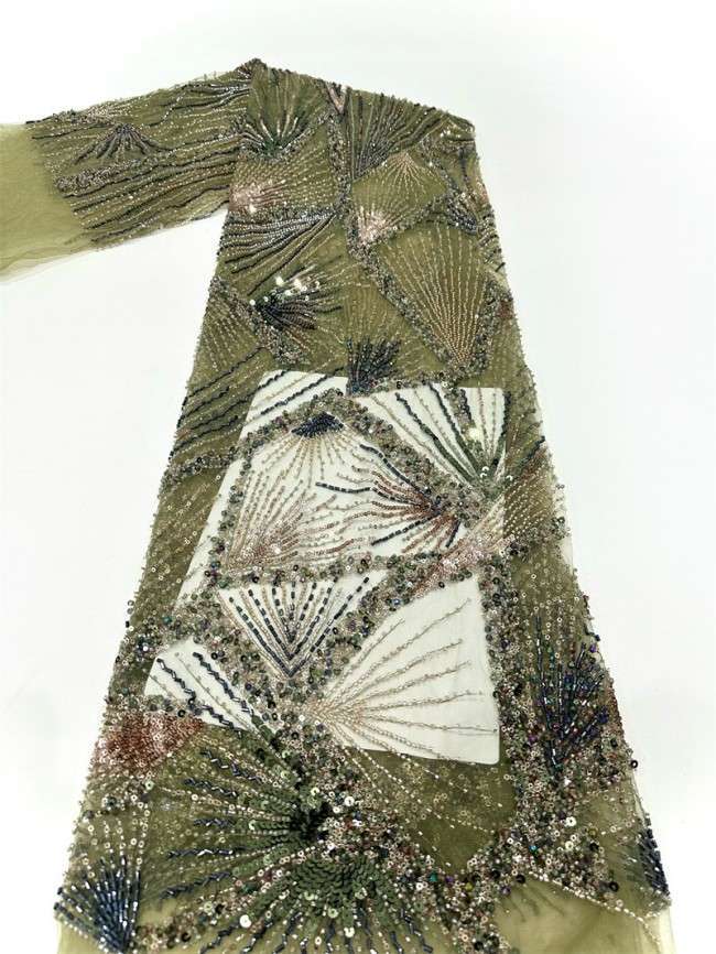 5 Yards Multi-Color Tulle Sequined Beaded Embroidered Lace Material Fabric PFS008